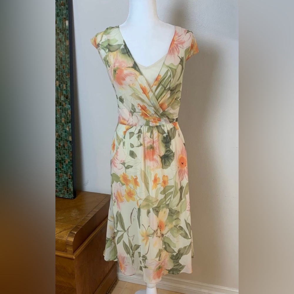 Floral Chiffon Tie Waist Back High Low Wrap Midi Dress Size 18